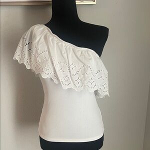 Old Navy White One-Shoulder Eyelet Blouse